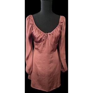 HOLLISTER Womens Dress Medium Mauve Babydoll Smocked Long Sleeve Milkmaid Grunge
